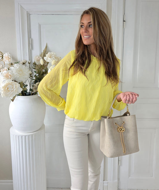 Strukturerad blus med volangkrage Gul