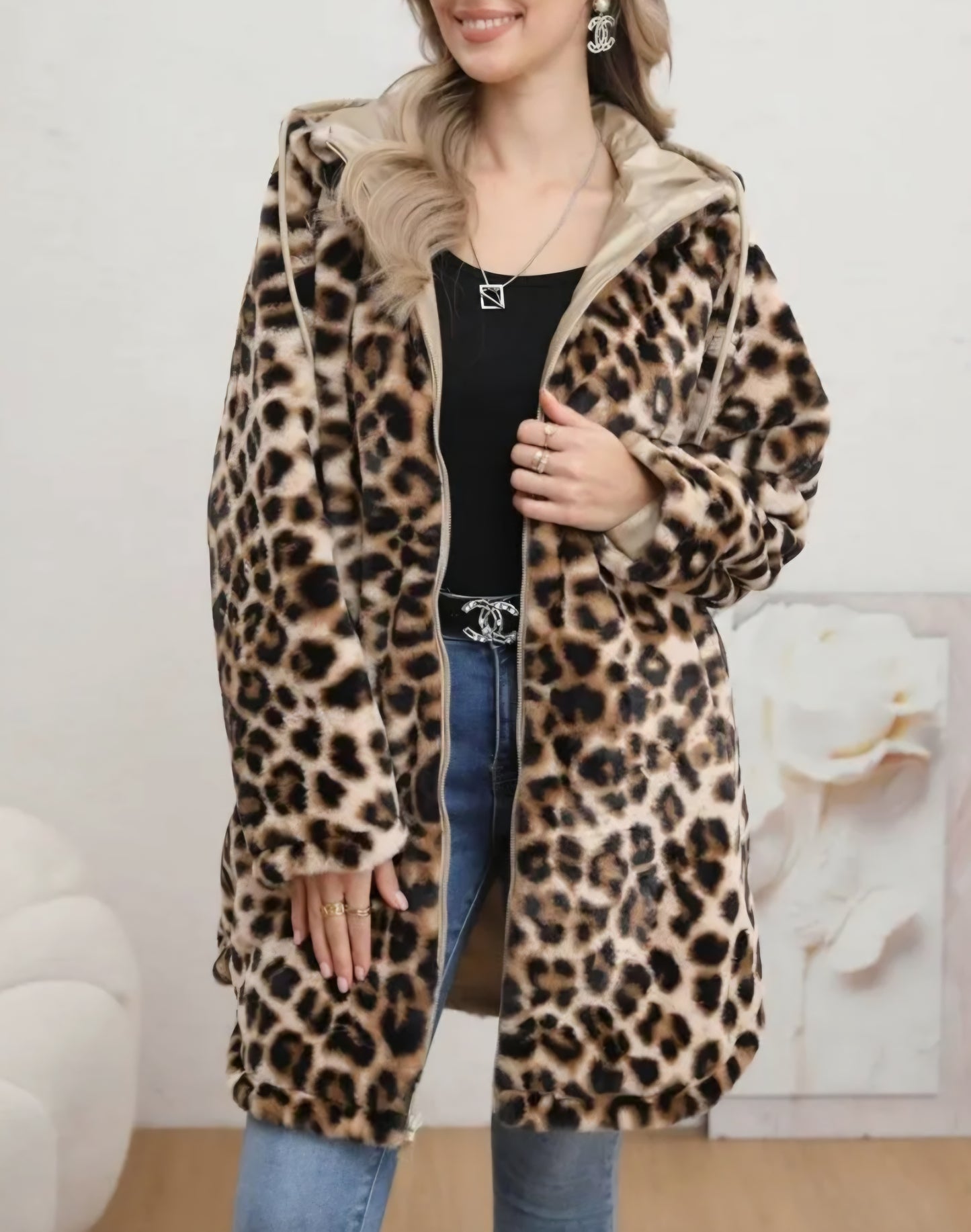 Vändbar vattentät/ leopardfodrad kappa
