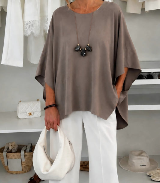 Böljande oversized topp med halsband Taupe