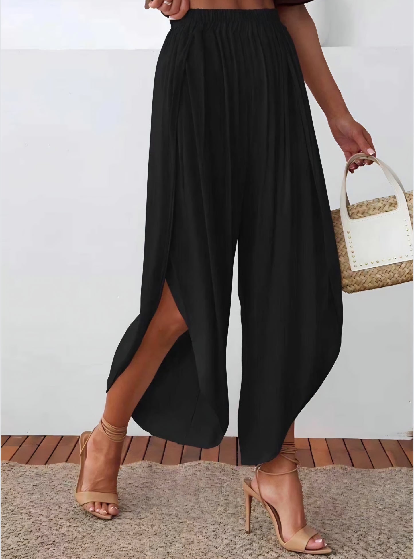 Lyocellbyxor med sidoslitsar Svart