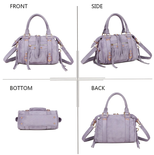 Gallantry mockahandväska med dragkedjor och fransar Lila