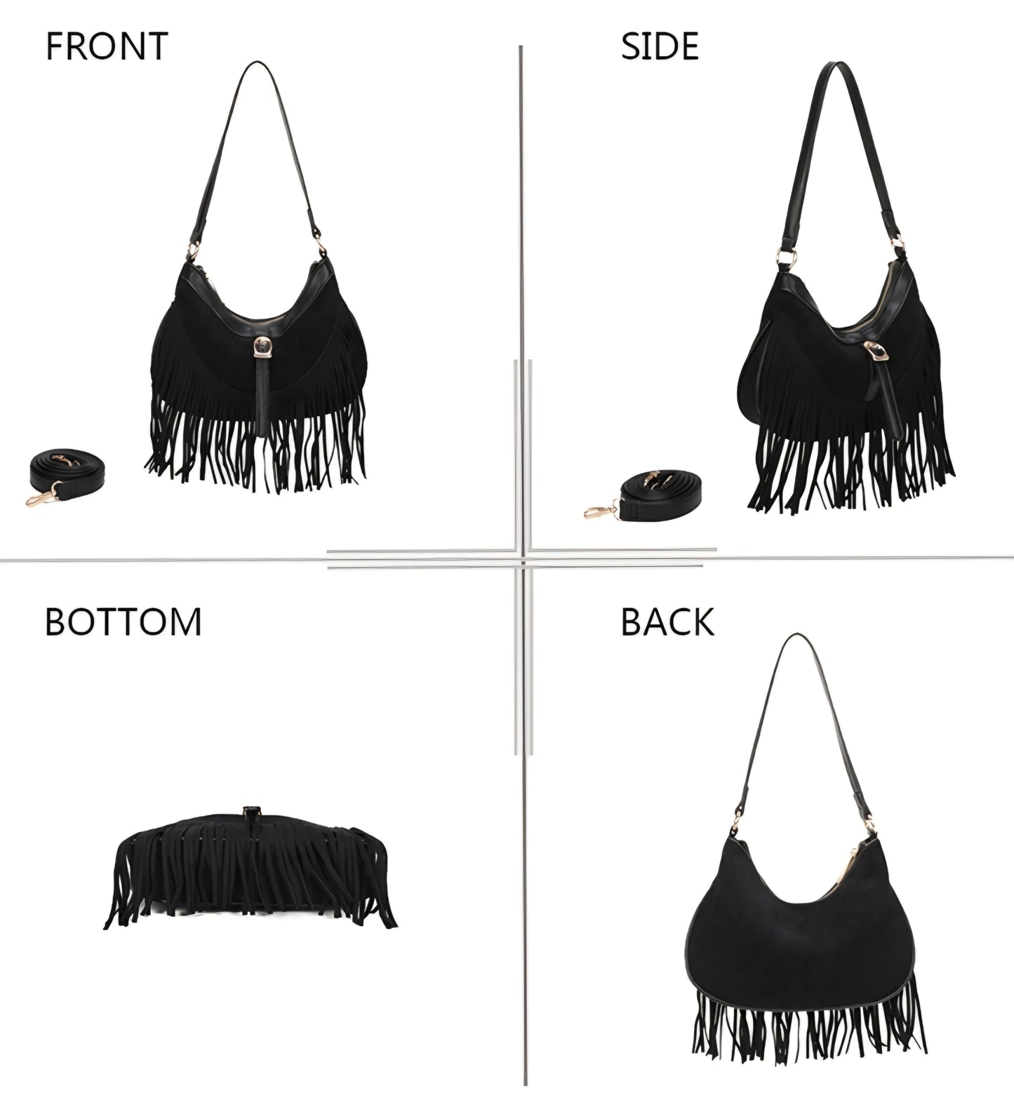 Gallantry-handväska i mocka med fransar Svart