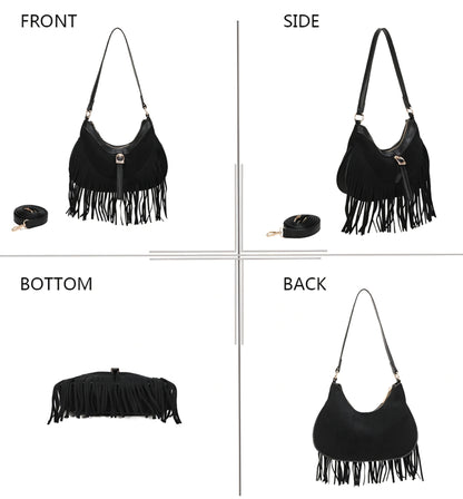 Gallantry-handväska i mocka med fransar Svart