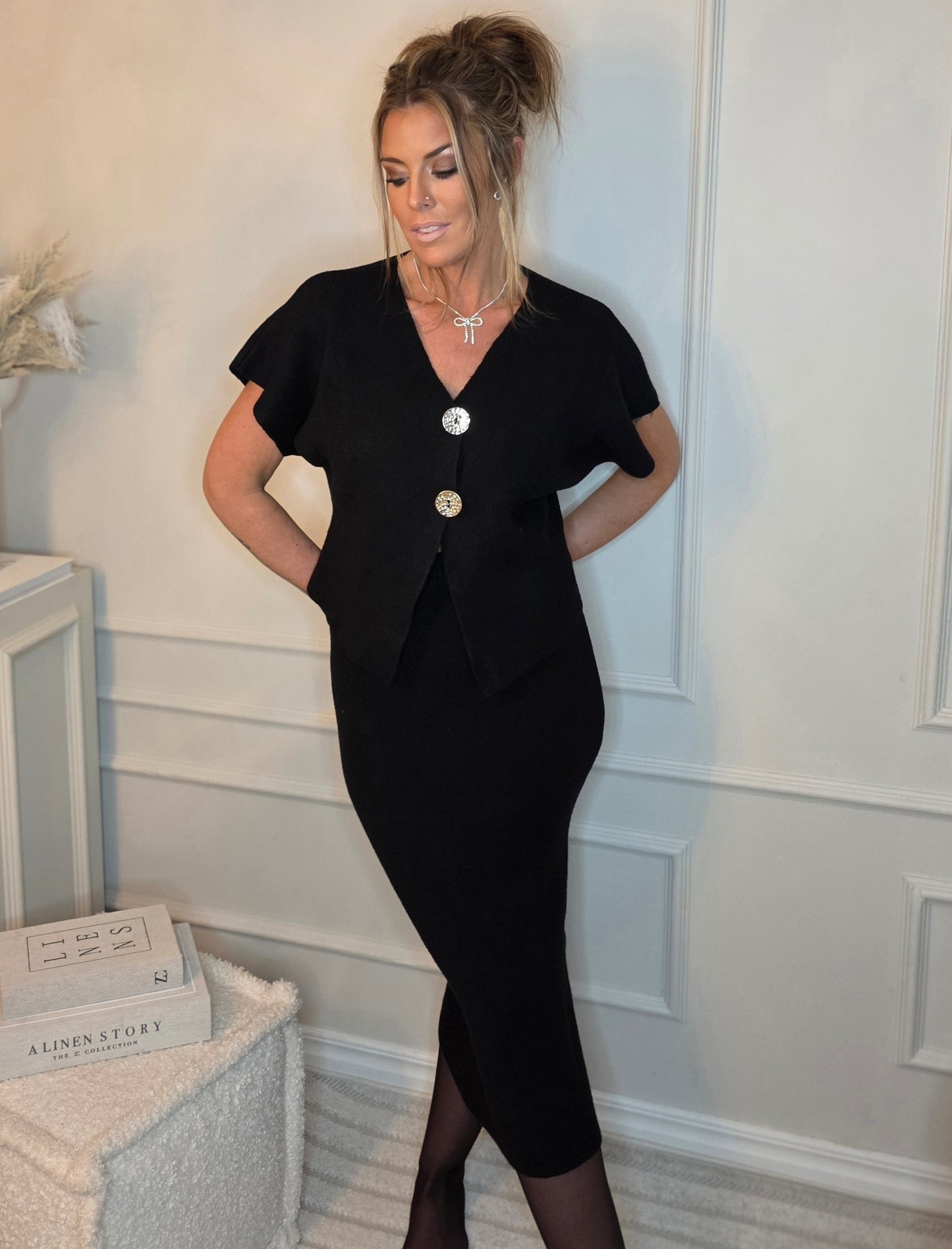 Set, Kjol+kortärmad kofta Svart