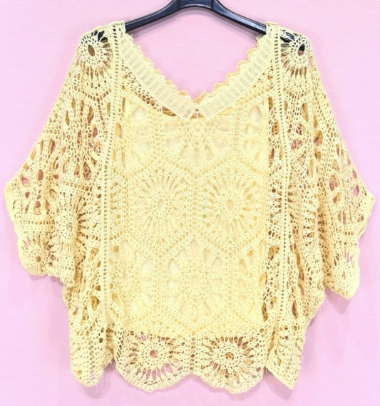 2-delad virkad topp Gul