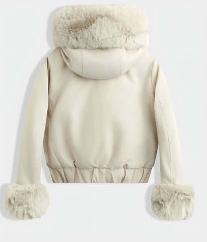 Kort jacka Tilda med huva och fuskpälsdetaljer Beige