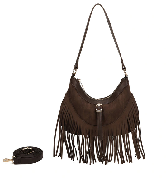 Gallantry-handväska i mocka med fransar Brun