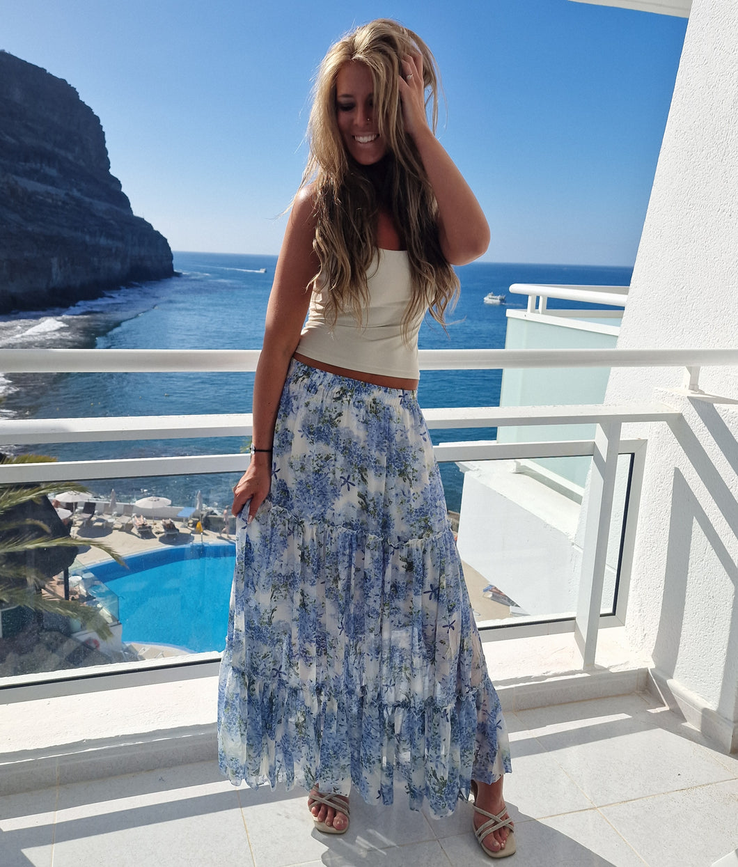 Kjol blommig Jennie Blå