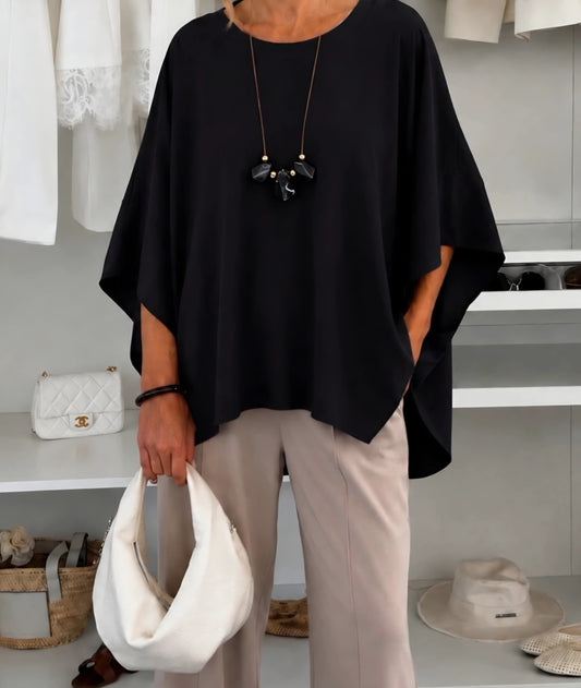 Böljande oversized topp med halsband Svart