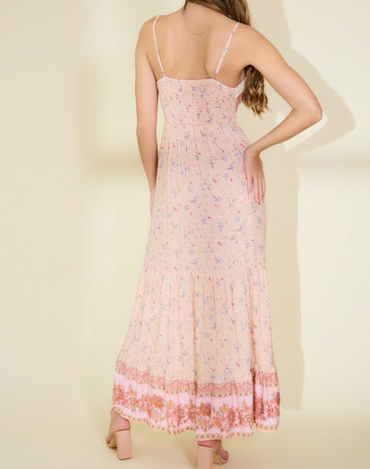 Blommig maxiklänning Viskos Rosa