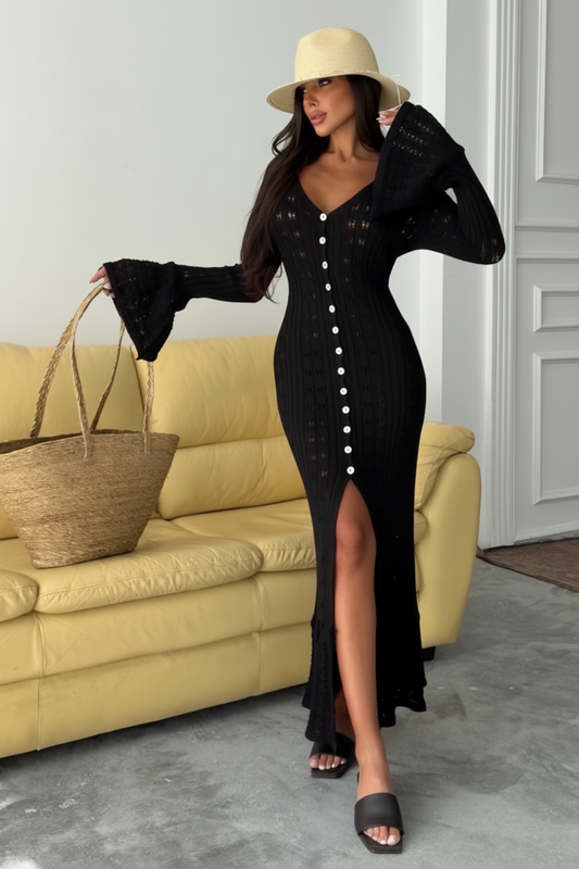 Lång virkad klänning Svart