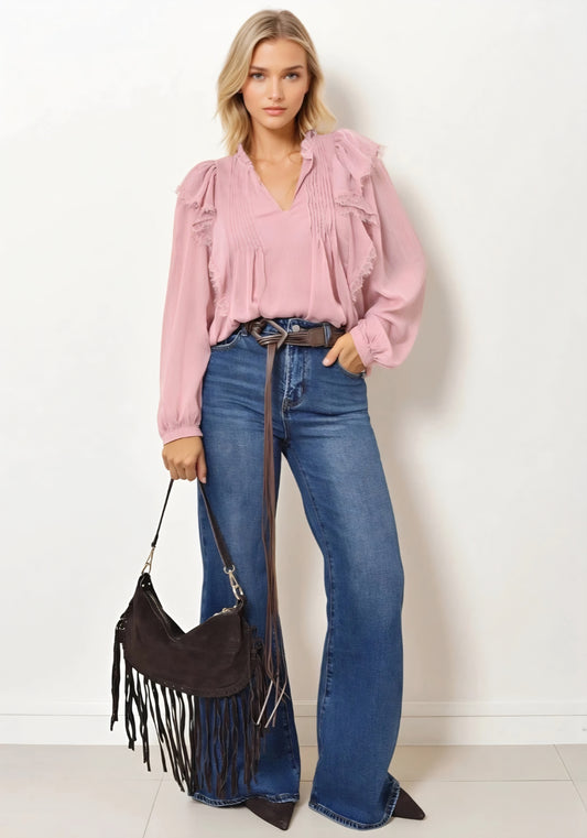 Blus med volanger Rosa