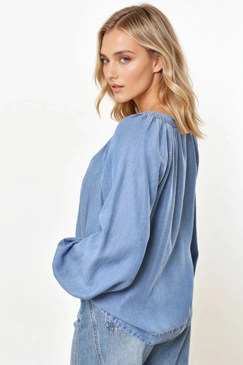Långärmad denimskjorta Blå