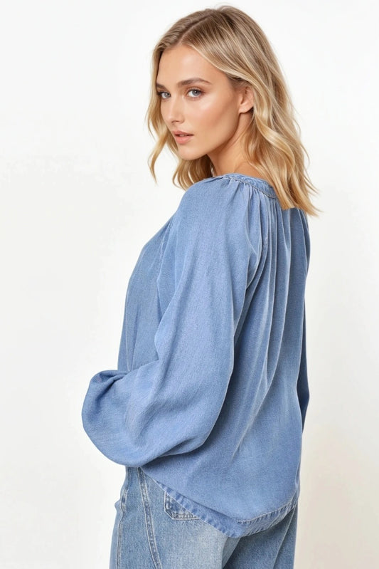 Långärmad denimskjorta Blå