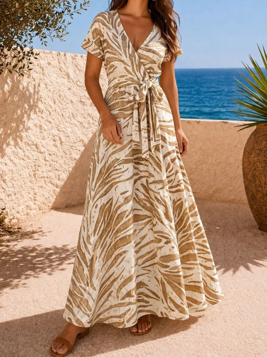 Mönstrad klänning Beige
