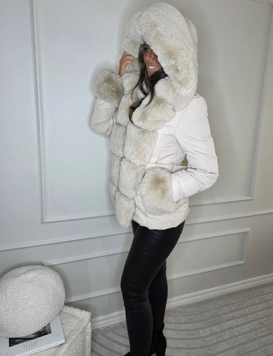 Dunjacka Ally med fuskpäls Beige