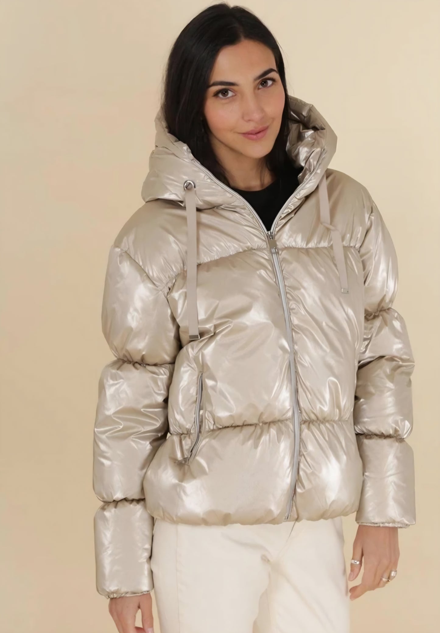 Glansig pufferjacka Champagne