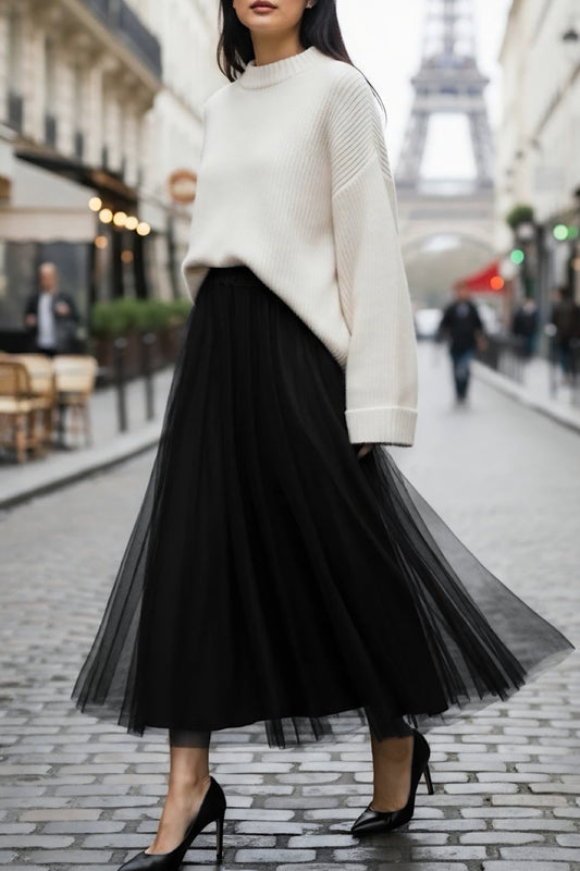 TULIPA tyllkjol med viskosfoder Svart