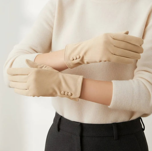 Handske med knappar Beige