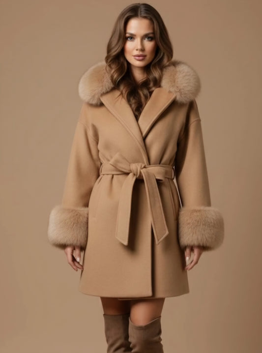 Kappa med fuskpäls och huva Camel