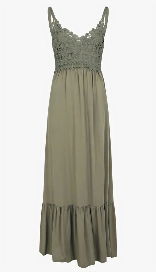 Maxiklänning Reglerbara axelband kahki