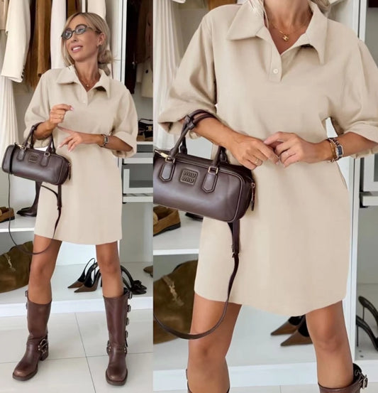Elegant skjortklänning Beige