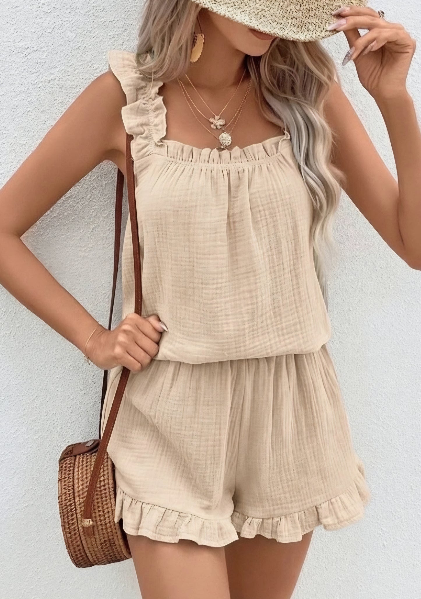 Set, Topp+Shorts Beige