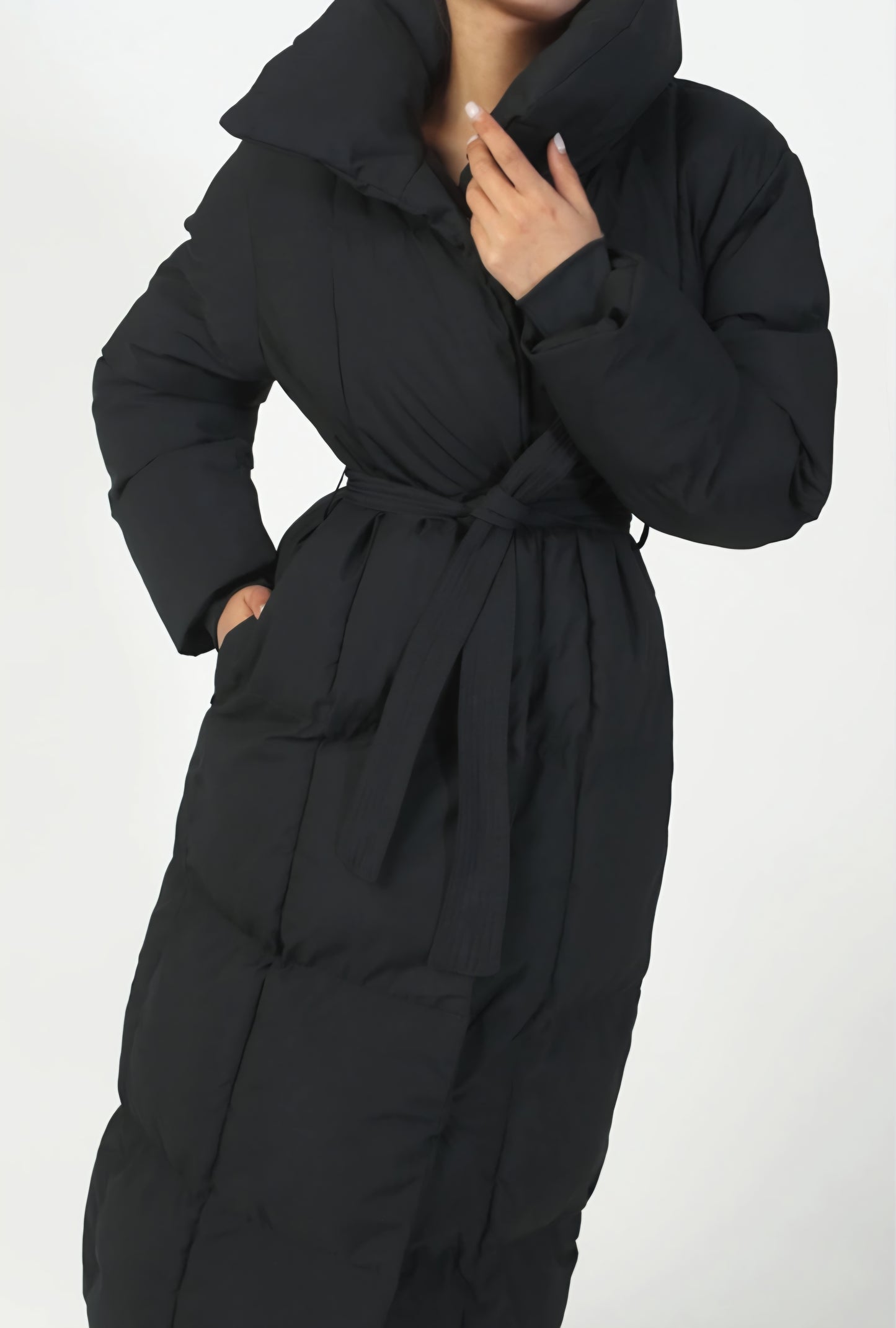 Lång jacka med krage Sanna, Svart