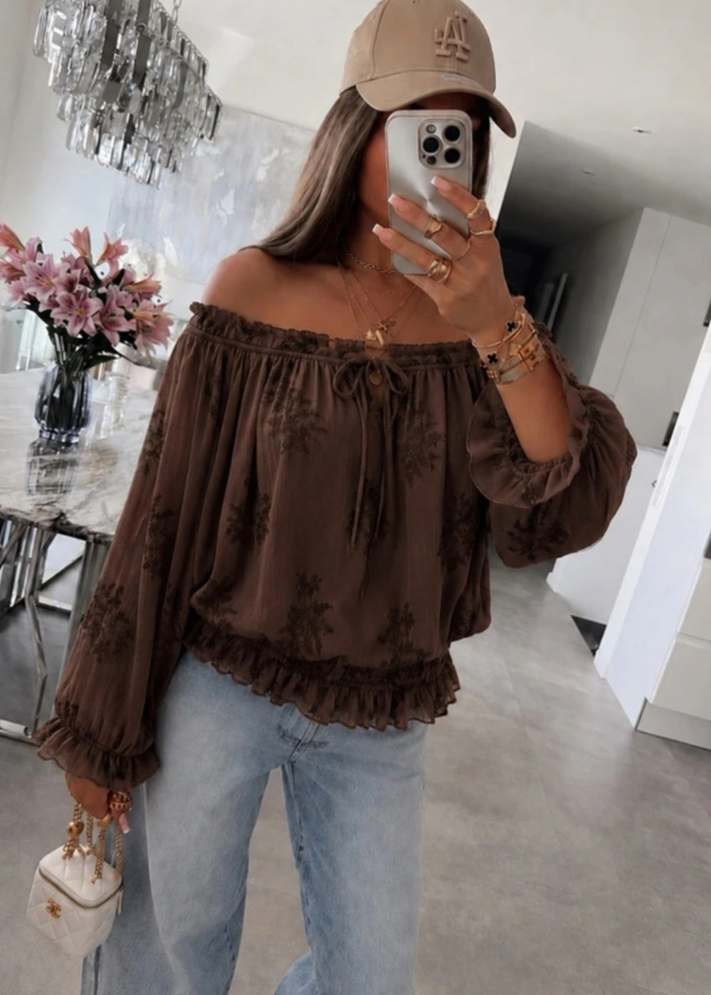Singoalla blus med smock Brun