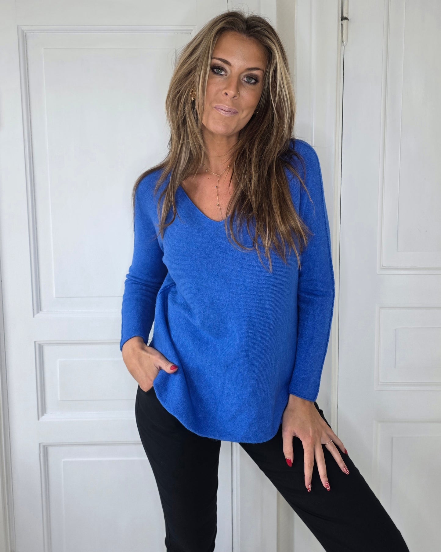 Sömlös stickad tröja Blå