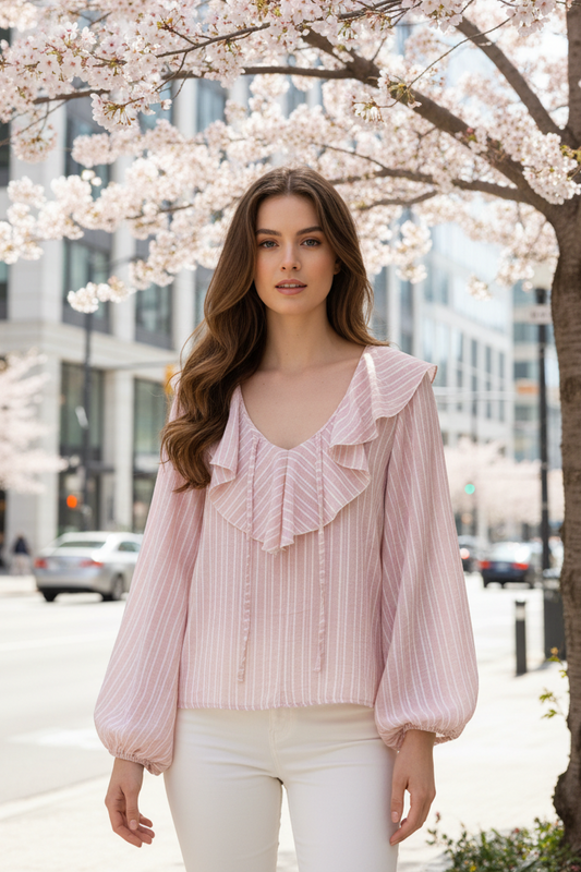 BETTY blus Randig Rosa