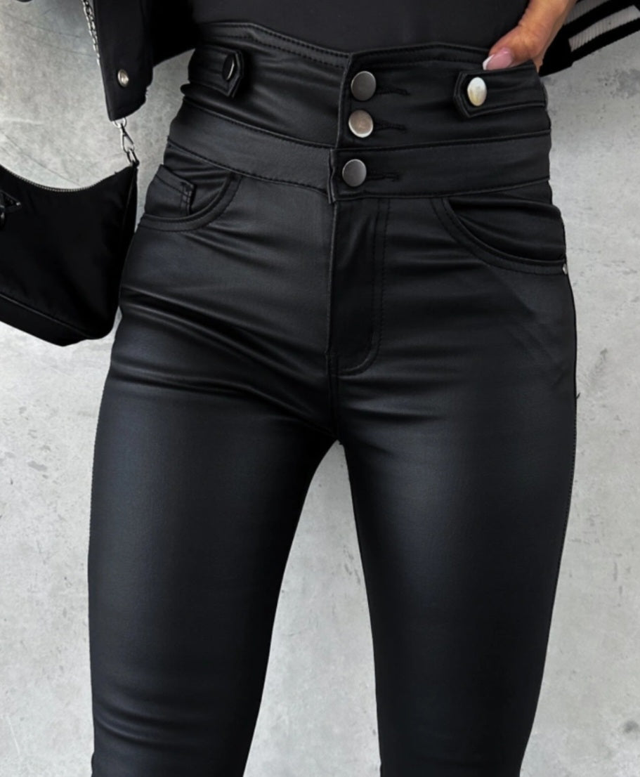 Byxor i konstläder hög midja, Svart