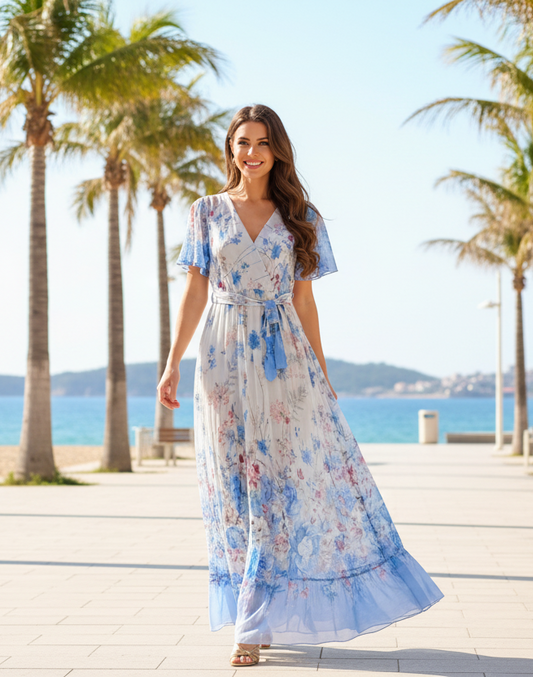 Blommig klänning blå