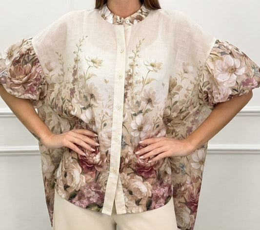 BLOMMIG CHIFFONBLUS Beige