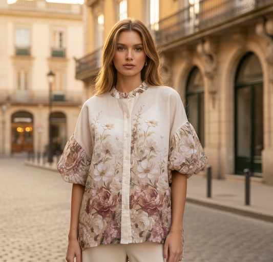 BLOMMIG CHIFFONBLUS Beige