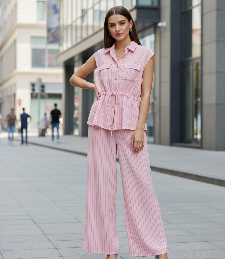 Set med ränder, blus+byxor Rosa