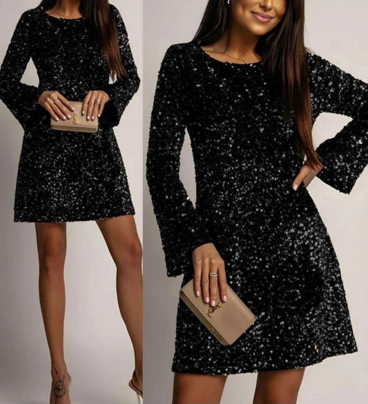 Paljettklänning med rosett i ryggen Svart