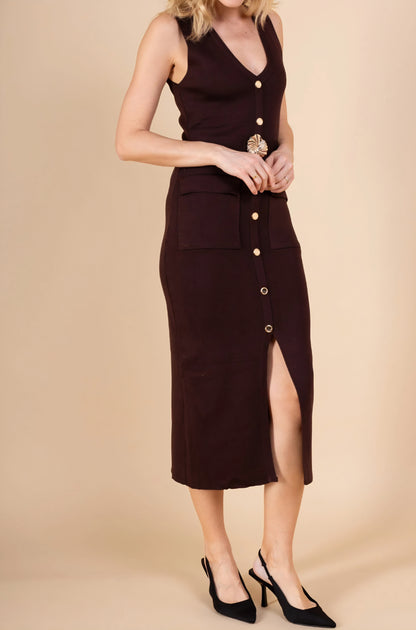 Klänning med knappar Brun