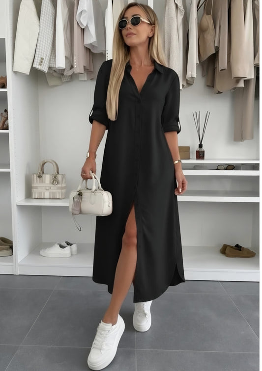 Lång skjortklänning Svart