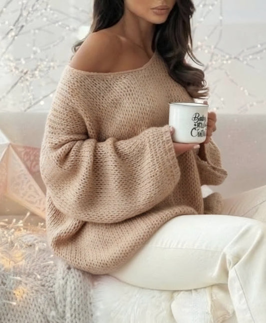 Oversize stickad tröja Beige