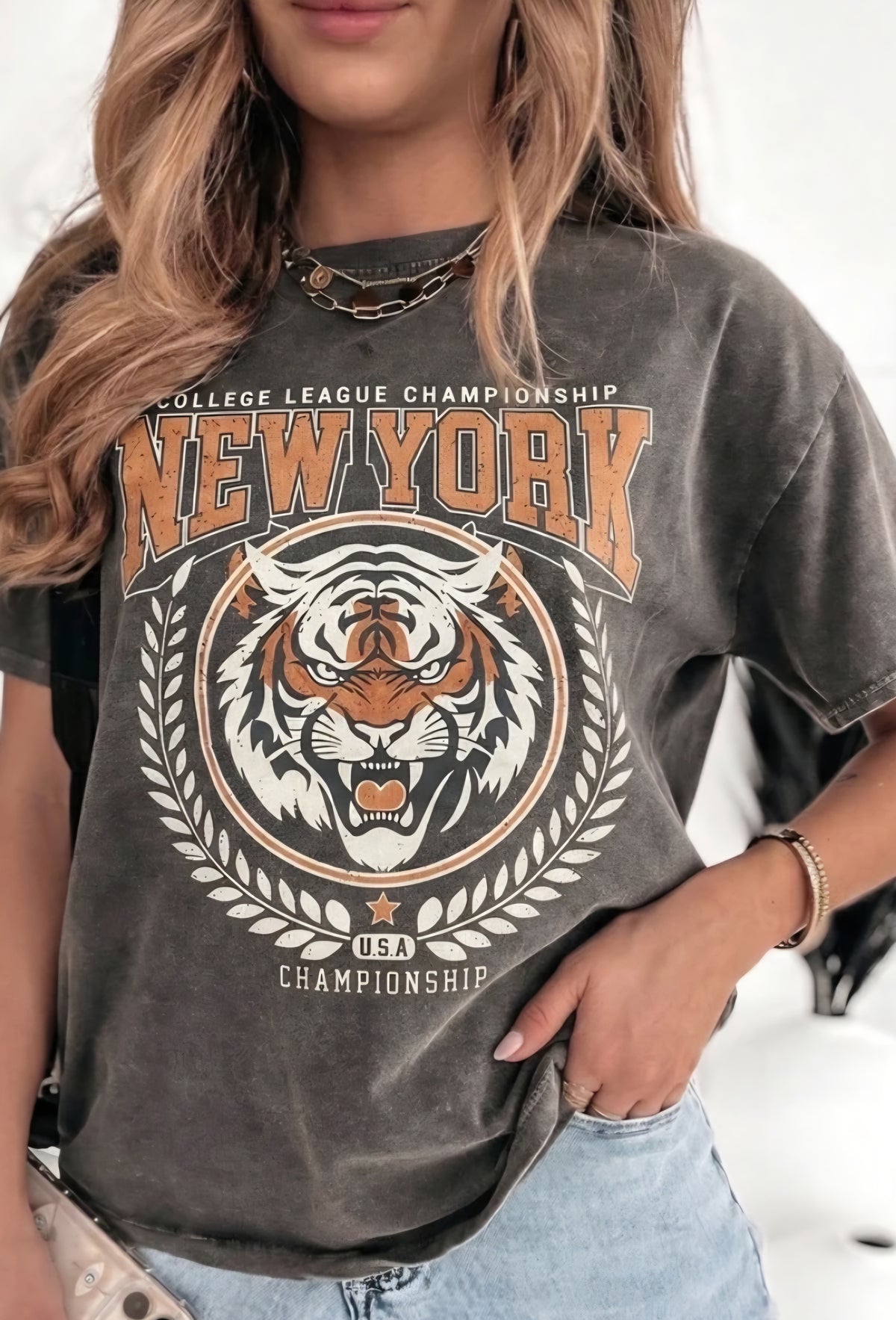Blekt tryckt t-shirt New york