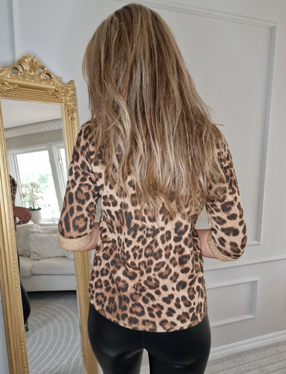 Långärmad leopardtröja Brun