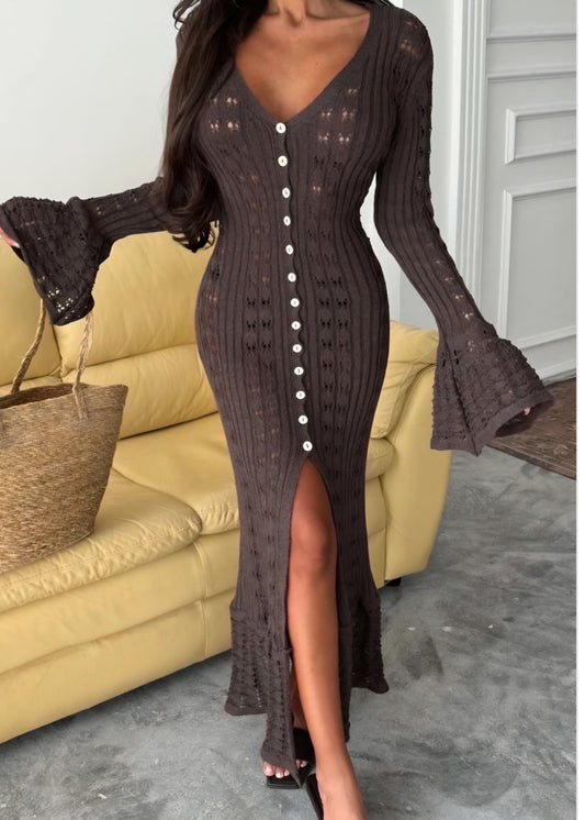 Lång virkad klänning Brun