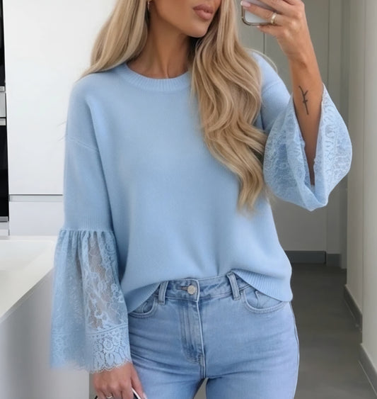 Mycket mjuk babyalpackatröja Spets Ljusblå