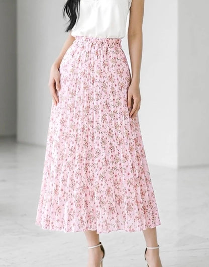 Plisserad kjol Blommig Rosa
