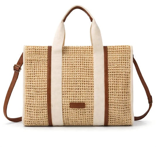 Stor handväska halm Beige