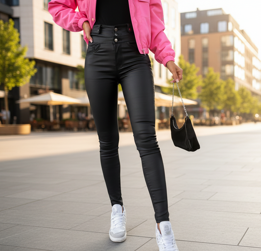 Byxor i konstläder hög midja, Svart