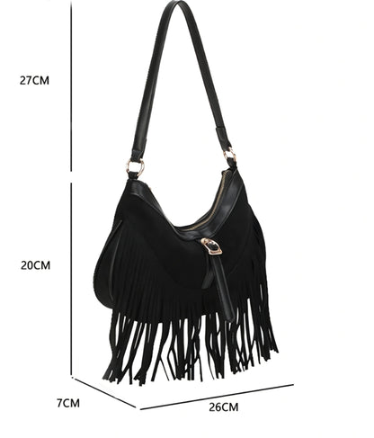 Gallantry-handväska i mocka med fransar Svart