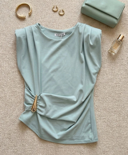 Axelvadderande topp Mintgrön