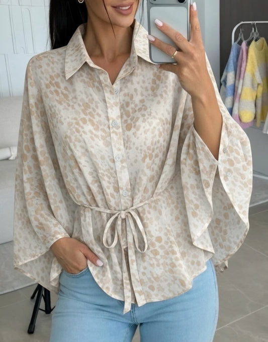 Mönstrad poncho-skjorta med foder Beige